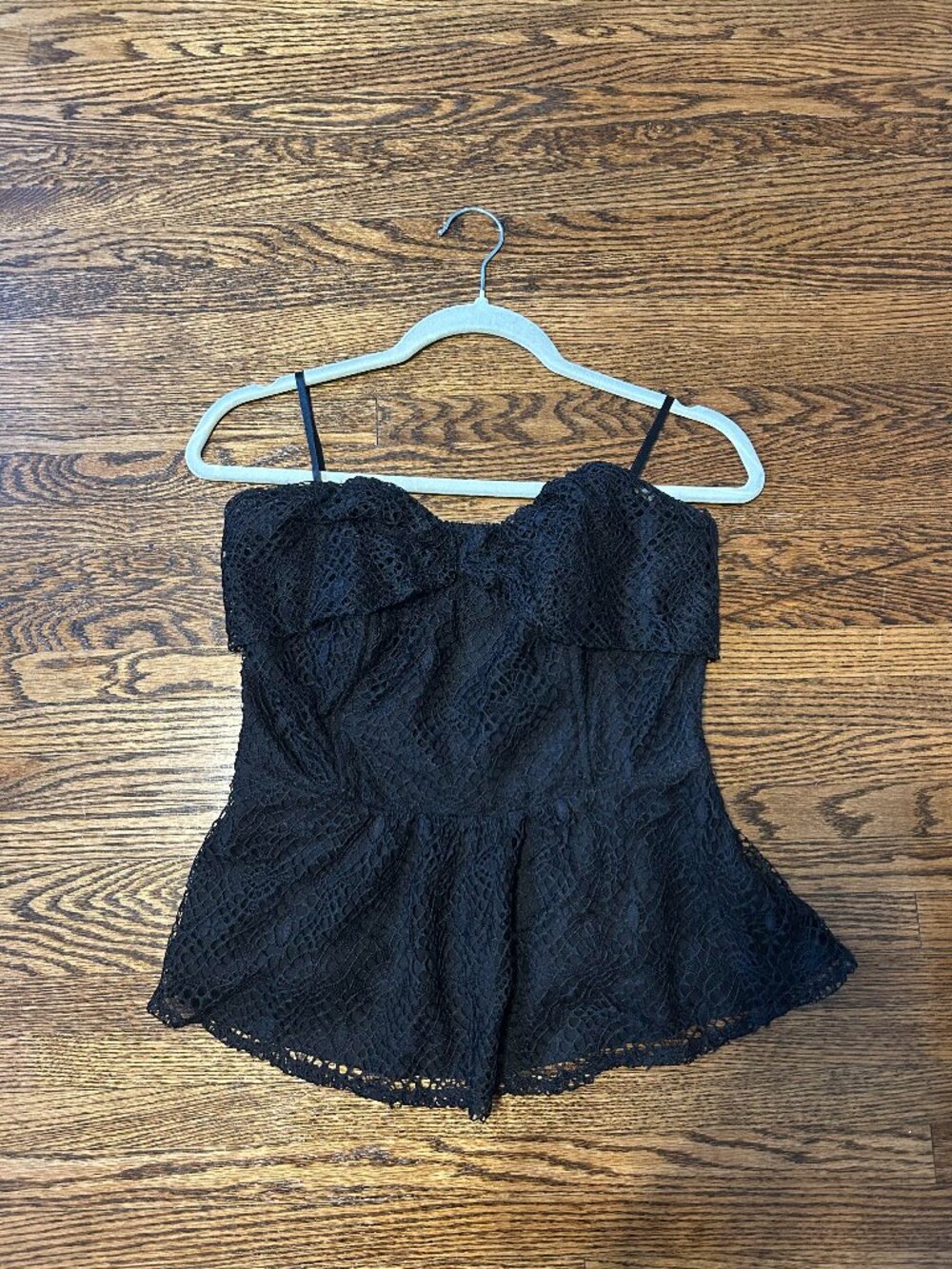 Black Strapless Tube Top Bow Detail Bustier Corset Peplum Crochet Top M
